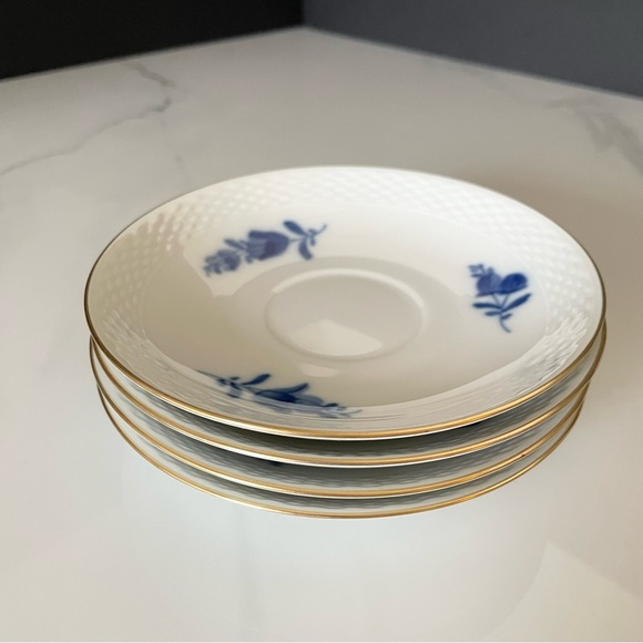 Royal Copenhagen Other - SET of 4 Blue Flower Braided Gold Rimmed Saucers by Royal Copenhagen